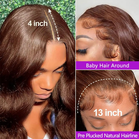 30 32 Inch Body Wave #4 Chocolate Brown 13x6 Lace Front Wigs Natural Human Hair for Women 13x4 HD Lace Frontal Wigs 180 