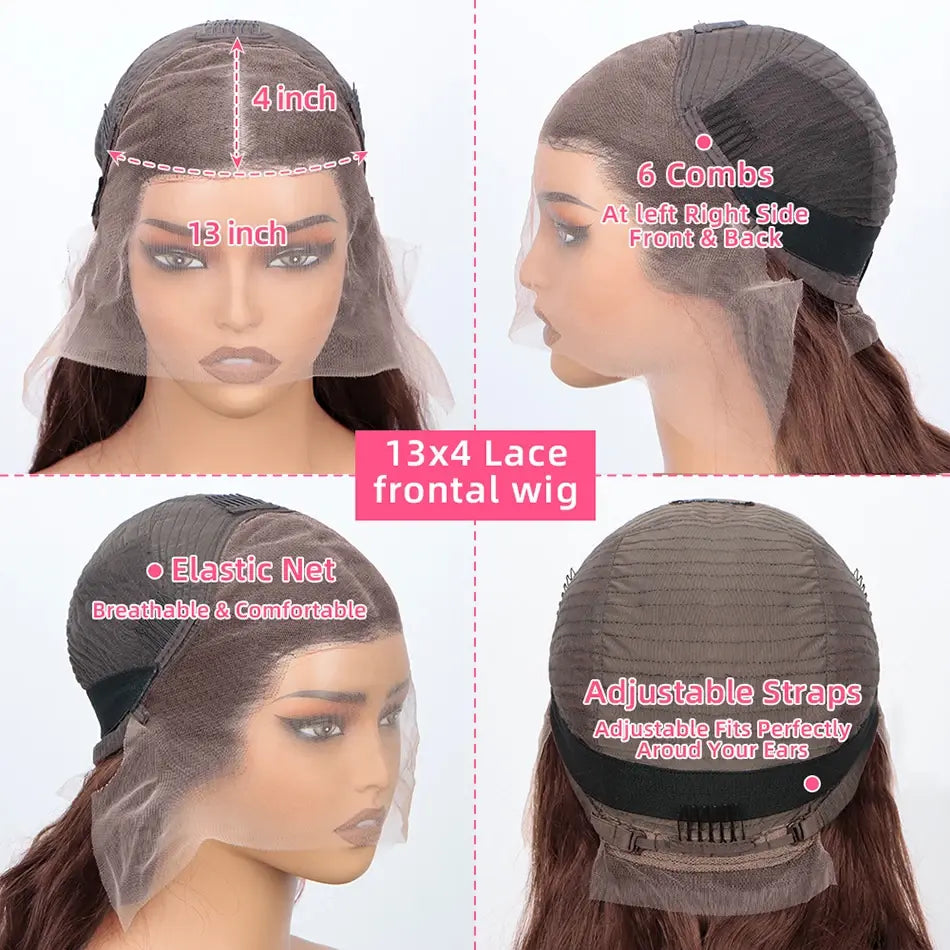 30 32 Inch Body Wave #4 Chocolate Brown 13x6 Lace Front Wigs Natural Human Hair for Women 13x4 HD Lace Frontal Wigs 180 