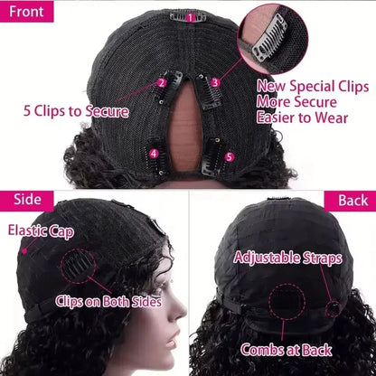 Bling Hair Burmese Curly V Part Wig 180 Density Deep Curly Wave No Leave Out Glueless Machine Made V Shape Wig For Black