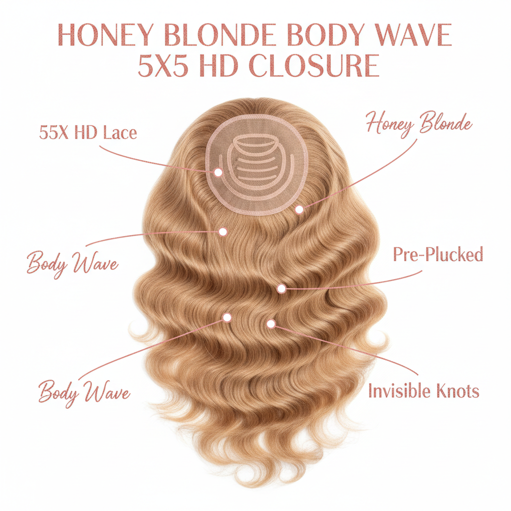 Honey Blonde Body Wave 5x5 HD Closure - Info