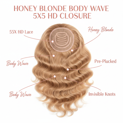 Honey Blonde Body Wave 5x5 HD Closure - Info