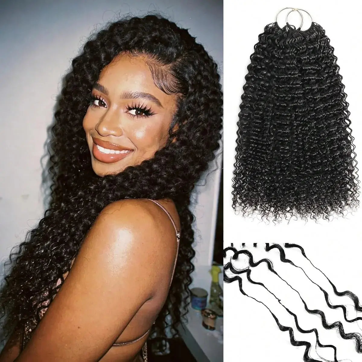 Bling Hair Kinky Curly Crochet Human Hair Knotless Pre-Separated Feather Crochet Hair For Braiding Boho Braids Human Hai