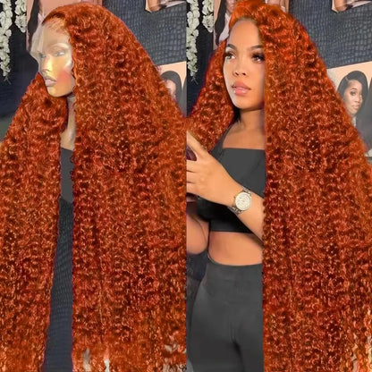Bling Hair 13x6 Deep Wave Ginger Orange Lace Front Wigs Human Hair 350 Colored 13x4 Deep Wave Wig For Women Pre-plucked 
