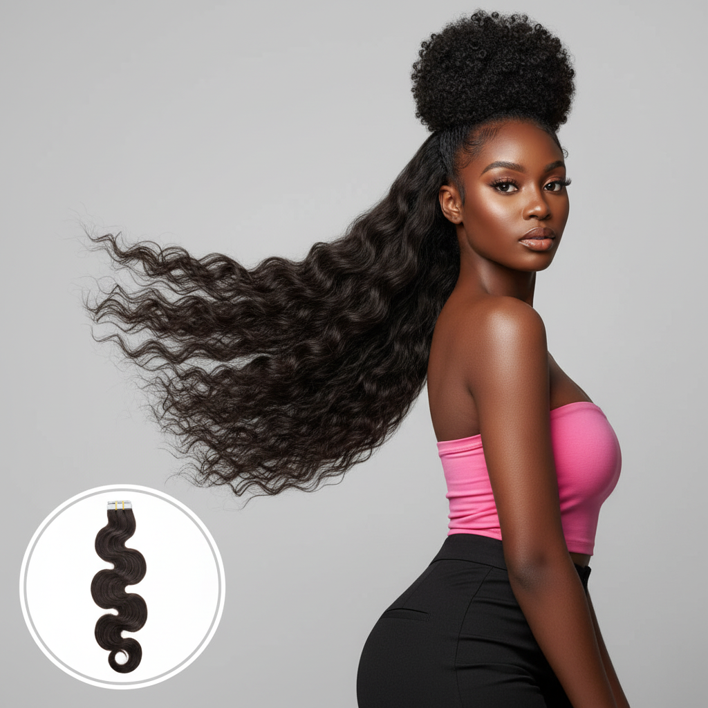 Raw Body Wave 100% Human Hair Tape-In Extensions - Model