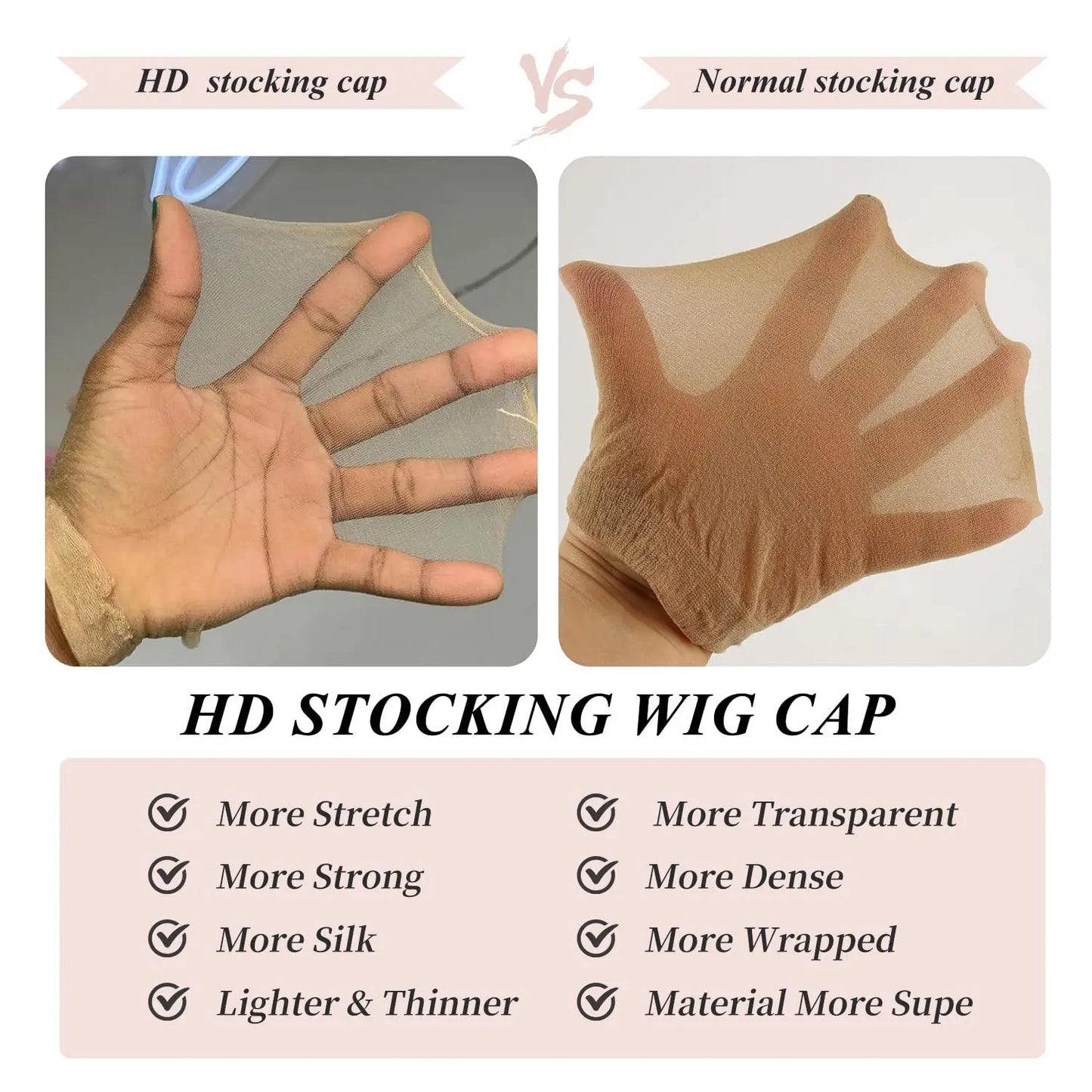 Bling Hair 2pcs HD Wig Caps High Quality Transparent HD Hair Nets Weave Nylon Stretchy Lace Front Wig Cap  Light Brown
