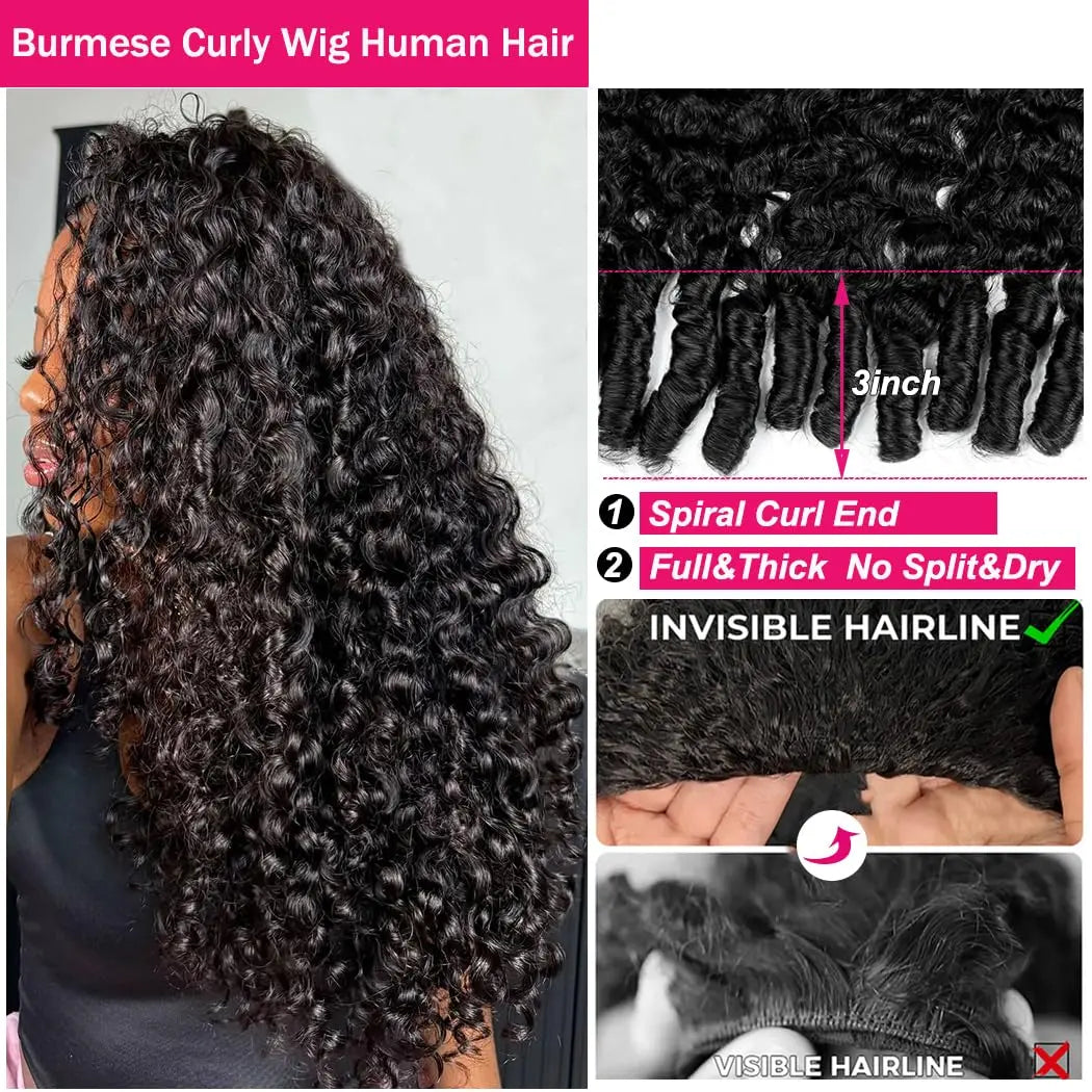 Bling Hair Burmese Curly Half Wigs Human Hair Brazilian 12-26Inch 3 In 1 Half Wigs For Woman Kinky Curly Human Hair Hlaf