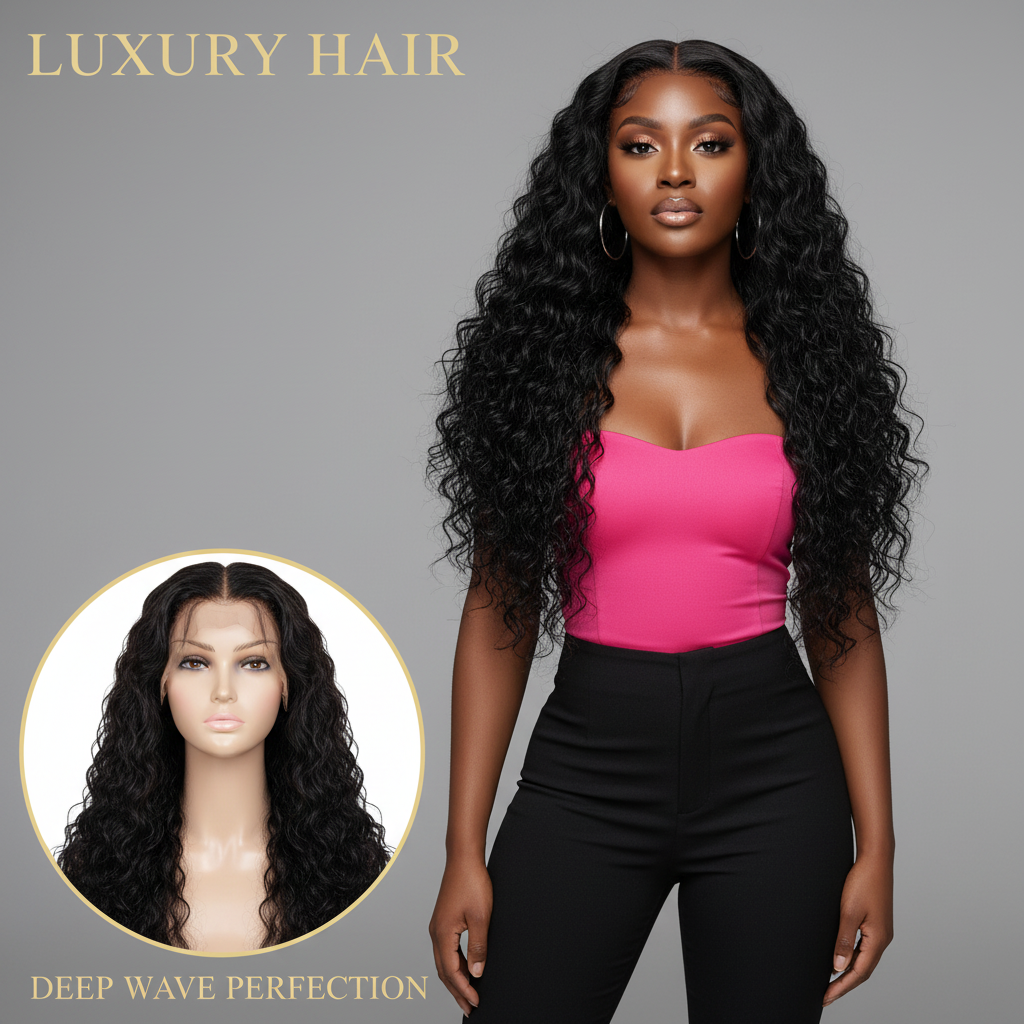 Deep Wave 13x4 Transparent Lace Front Wig - Model