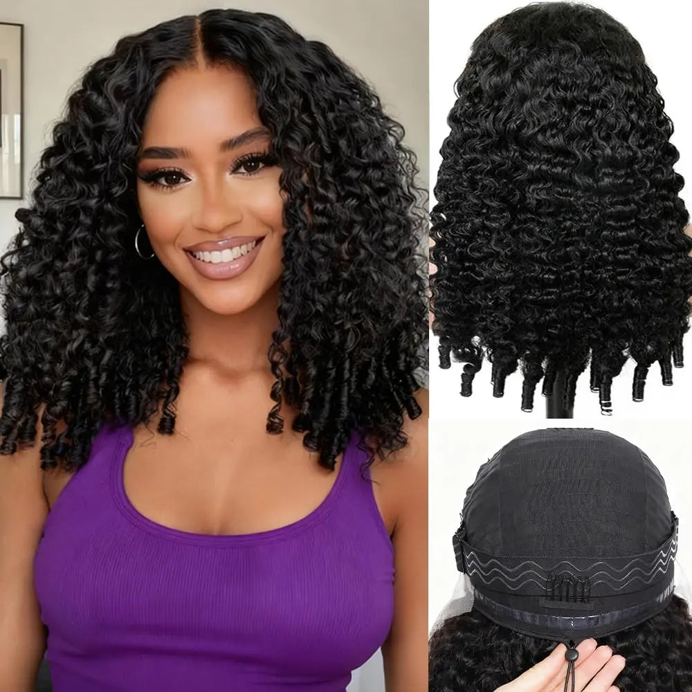 Bling Hair Burmese Curly Wig Human Hair 3IN 1 Seamless Flip Over Glueless Wear and Go Jerrry Curly Half Wig Human Hair F