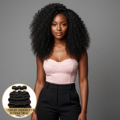 Indian Curly Hair Bundle Deal - Model