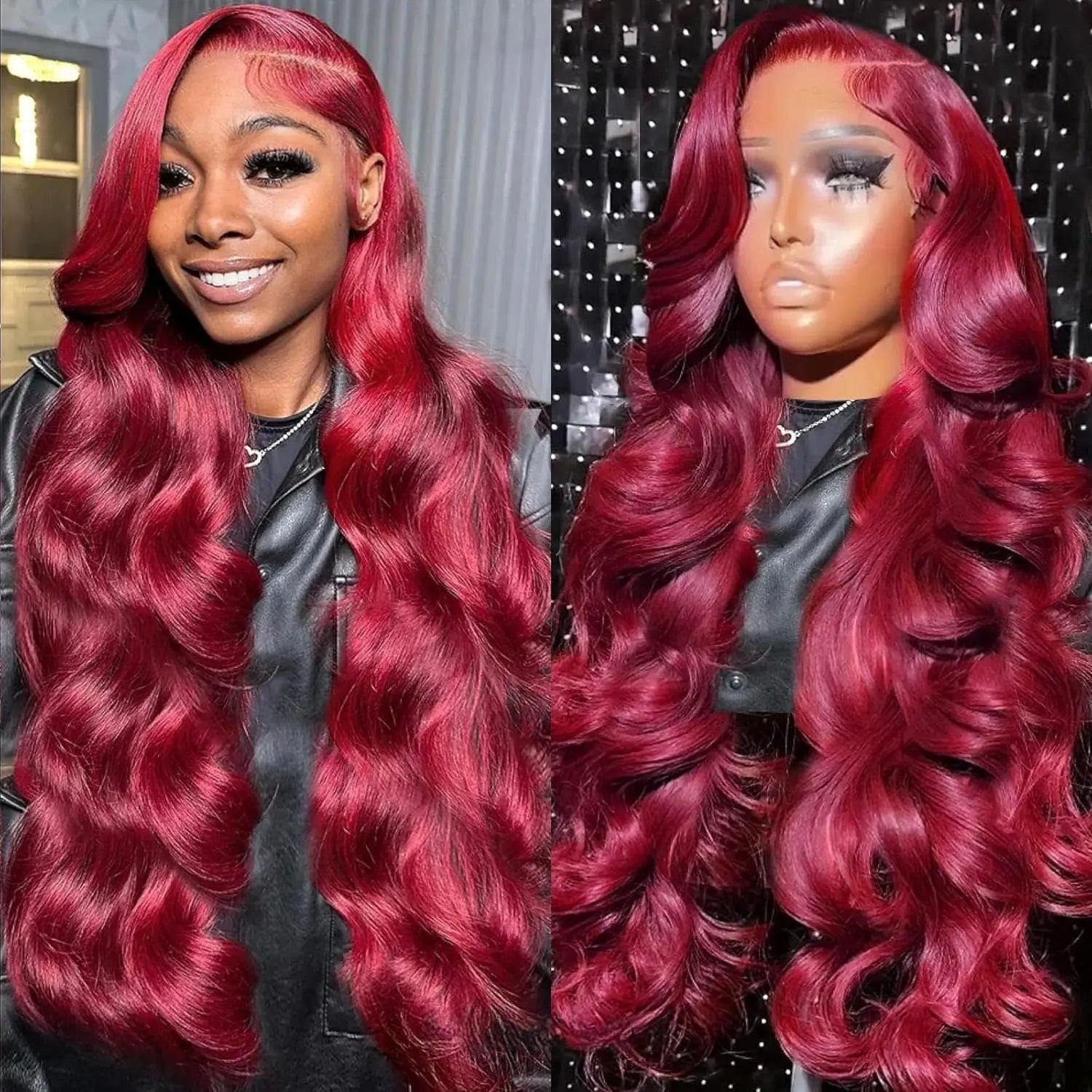 Bling Hair 99J 13x4 Burgundy Body Wave Lace Frontal Wig 180% Density Brazilian Remy Burgundy Color 13x6 Body Wave Human 
