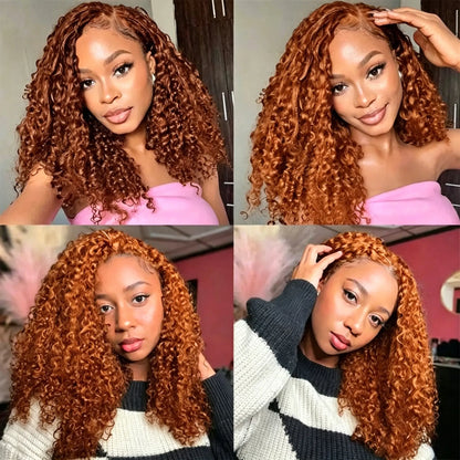 Bling Hair Reddish Brown Burmese Curly Crochet Human Hair Knotless Pre-Separated 33# Color Kinky Curly Feather Crochet H