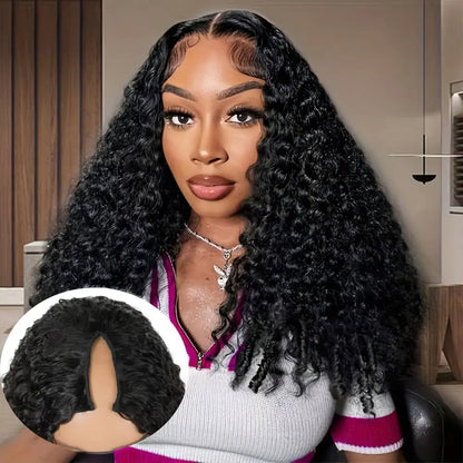 Bling Hair Burmese Curly V Part Wig 180 Density Deep Curly Wave No Leave Out Glueless Machine Made V Shape Wig For Black