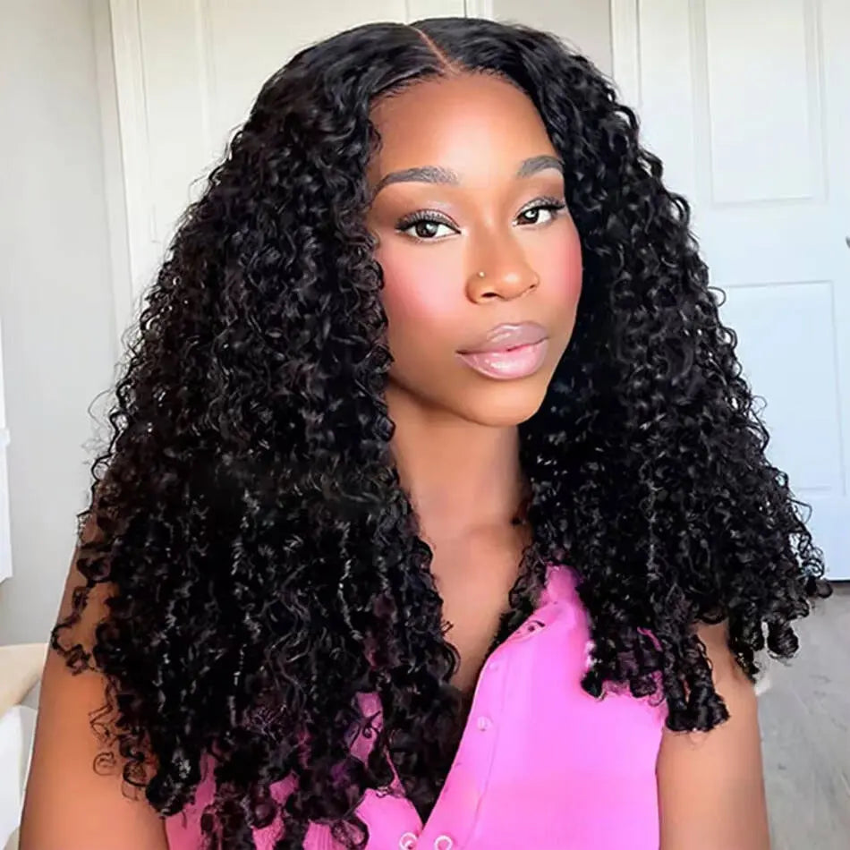 Bling Hair 14~30Inch Burmese Curly V Part Wig Brazilian Human Hair V Shape Curly Wig For Women Natural Color 180% Densit