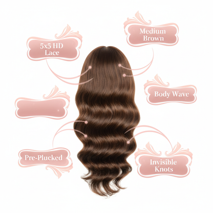 Medium Brown Body Wave 5x5 HD Closure - Info