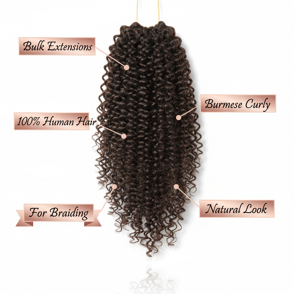 Burmese Curly Bulk Human Hair Extensions - Info