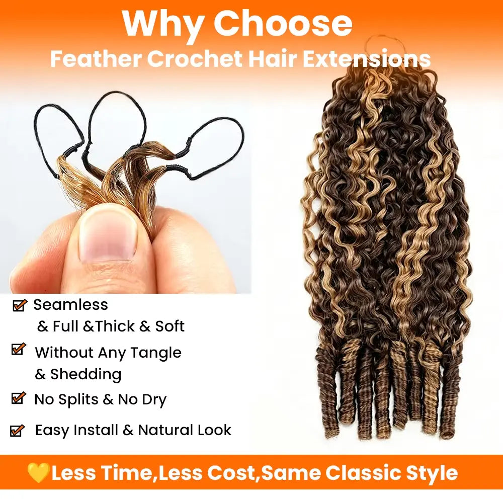 Bling Hair P4/27 Highlight Omber Burmese Curly Feather Crochet Human Hair Extensions Pre Separated Knotless Small Spiral