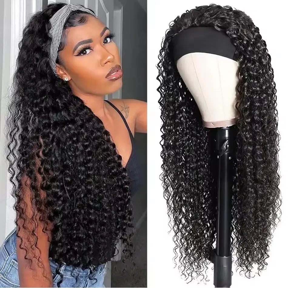 Kinky Curly Headband Wigs Human Hair Wear and Go Glueless Wigs Full Machine Made Deep Curly Headband Wig For Black Women