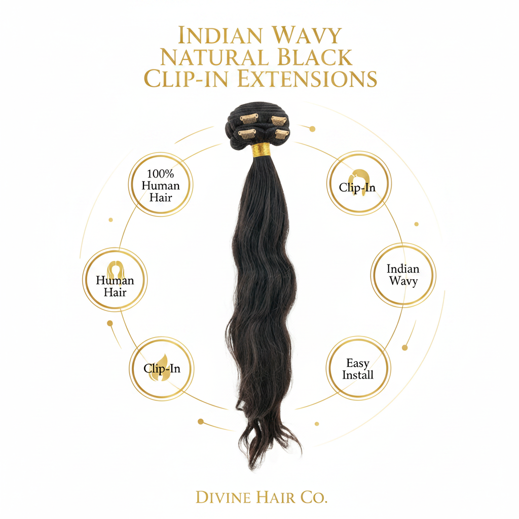 Indian Wavy Natural Black Clip-In Extensions - Infographic