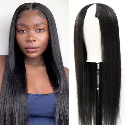 Bling Hair Bone Straight V Part Human Hair Wigs Glueless Wigs Human Hair Ready to Wear 3 IN 1 Wig Drawstring Clip In V P