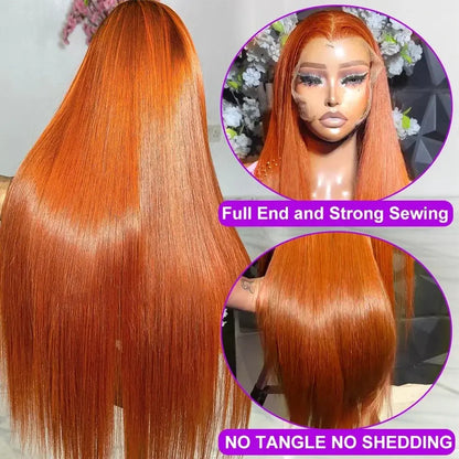 Bling Hair 13x6 Orange Ginger Bone Straight Lace Front Wigs Human Hair 12~34 Inch Transparent 13x4 Lace Frontal Wig Pre 