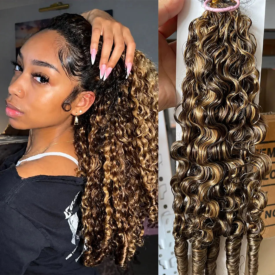 Bling Hair Burmese Curly 4/27 Highlight Color Boho Braid Feather Crochet Hair Extension Brazilian Burmese Sprial Curly M